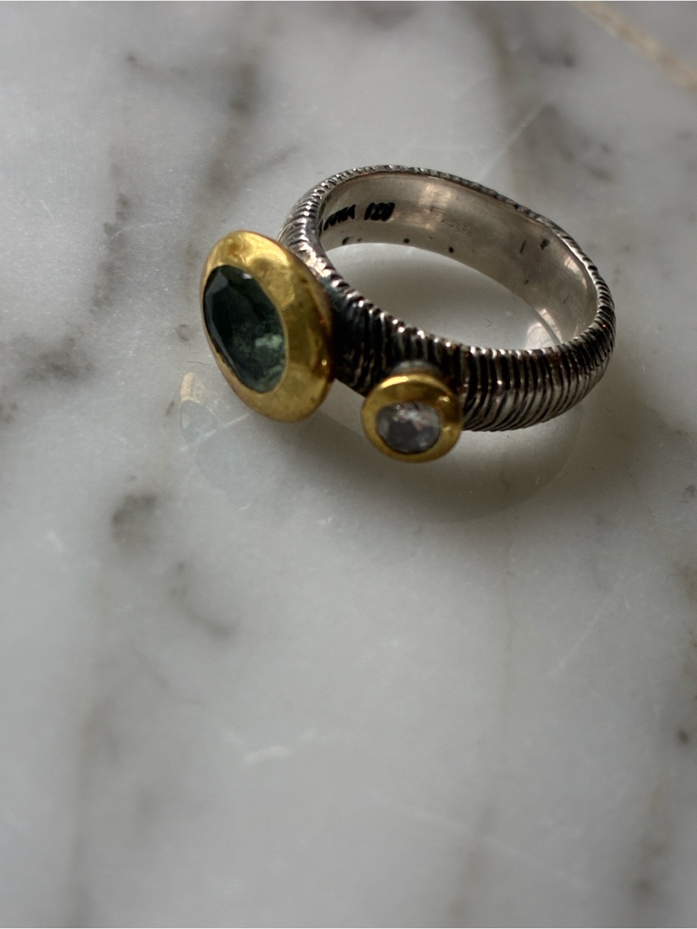 BORA 925 Sterling Silver Mixed Metal Two Stone Statement Ring